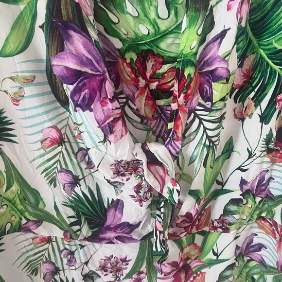 La Blanca Calypso Island Tropical Print Bell Sleeve Romper Size Large - Picture 7 of 10